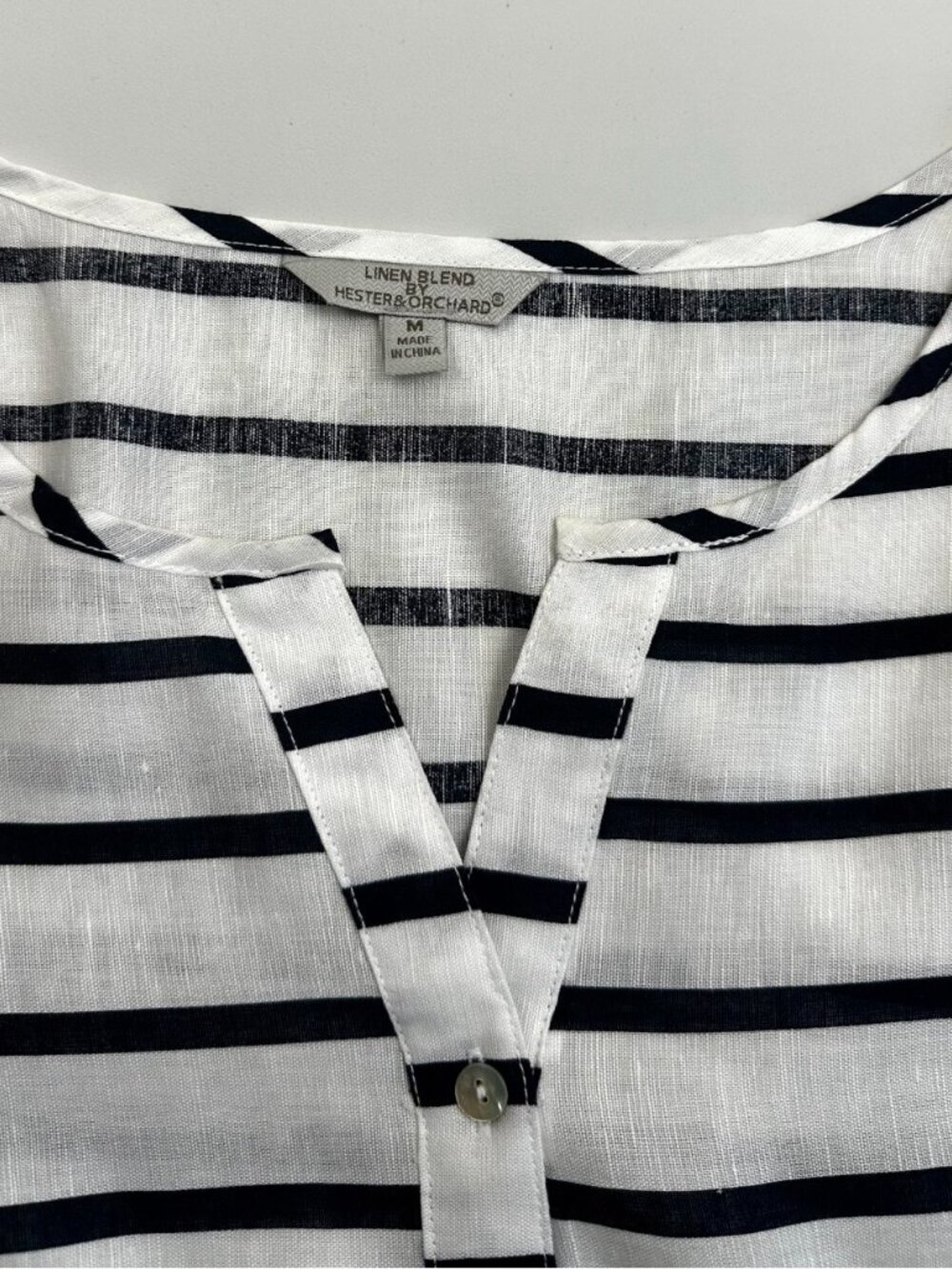 Hester & Orchard Women’s Linen Blend Striped Blouse Top Black White Size M - Picture 2 of 8